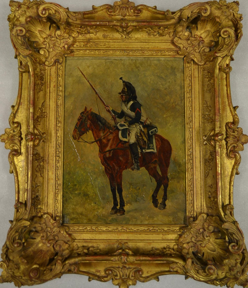 Dragon à cheval portant le manteau en bandoulière - Ernest Meissonier