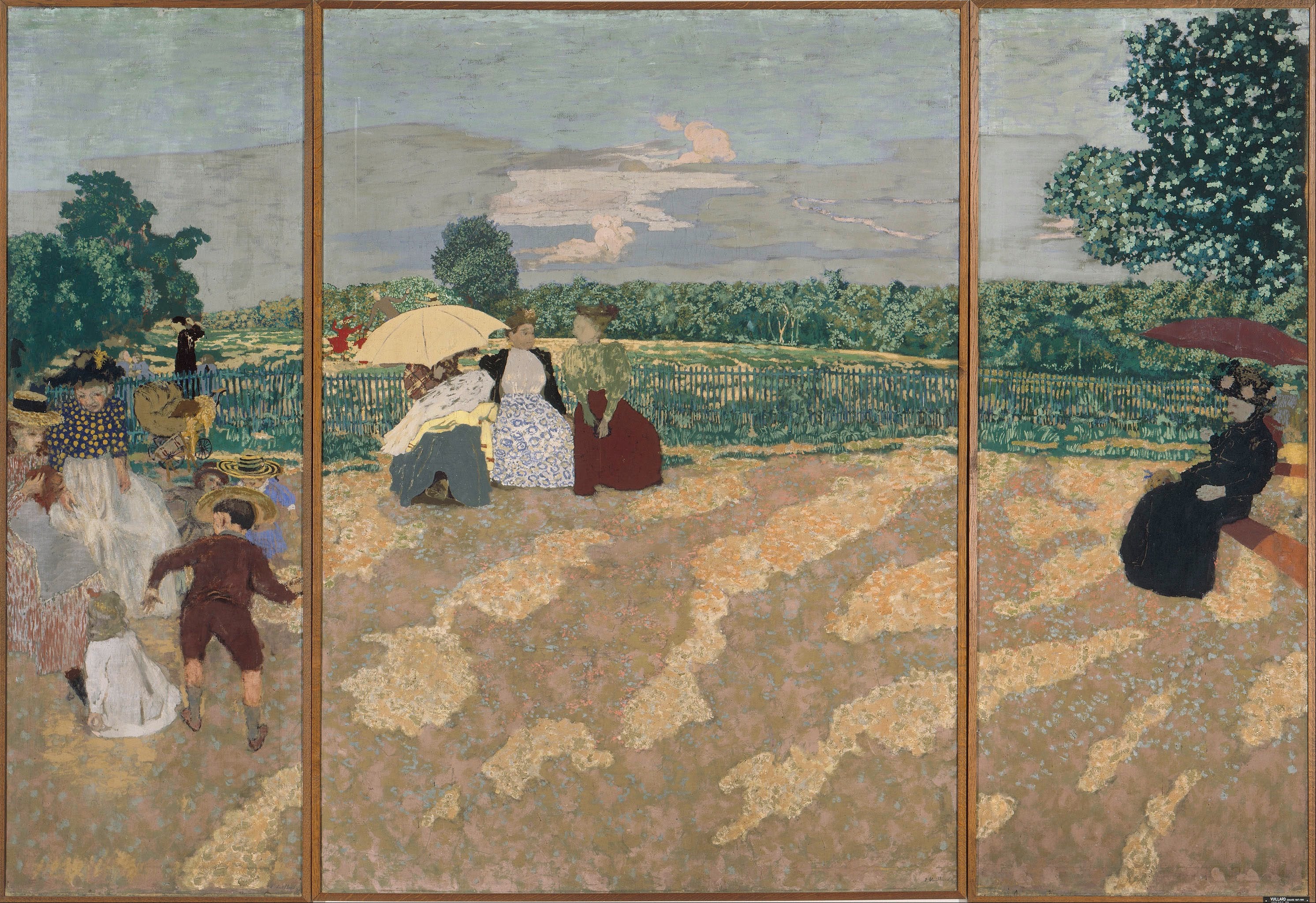 Jardins publics : la conversation, les nourrices, l'ombrelle rouge - Édouard Vuillard