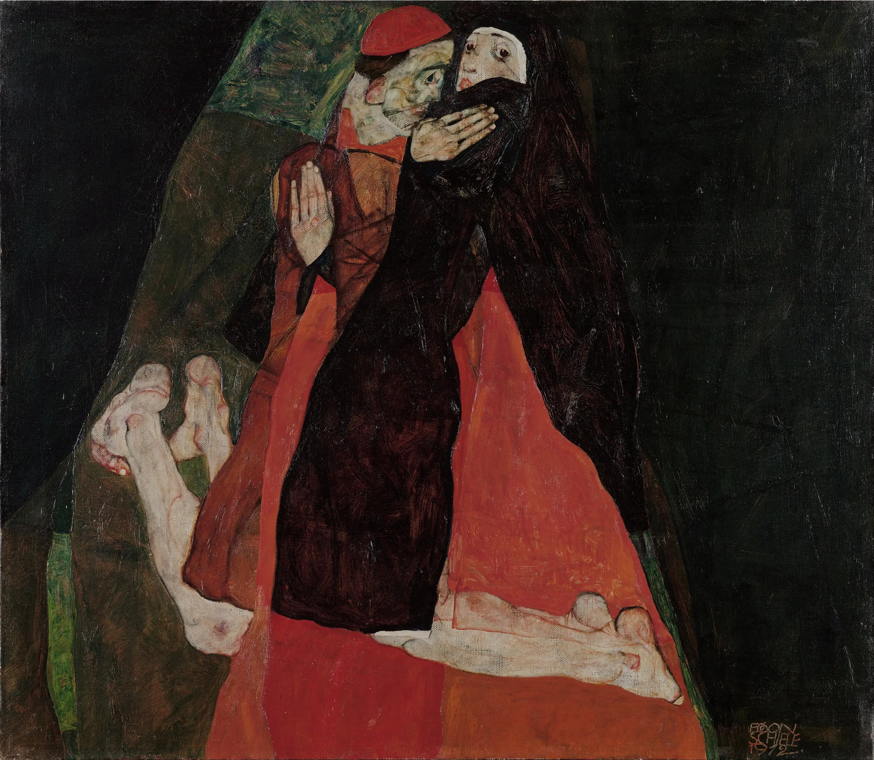 Reproduction du tableau « Cardinal et Nonne (Caresse) - Egon Schiele » par Alpha Reproduction en peinture à l’huile
