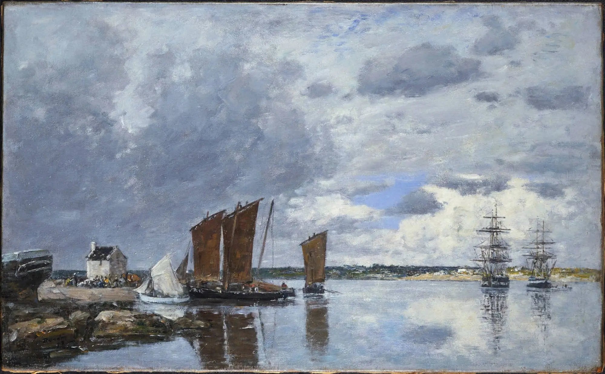 Reproduction du tableau « Bateaux de pêche à Kerhor - Eugène Boudin » par Alpha Reproduction en peinture à l’huile