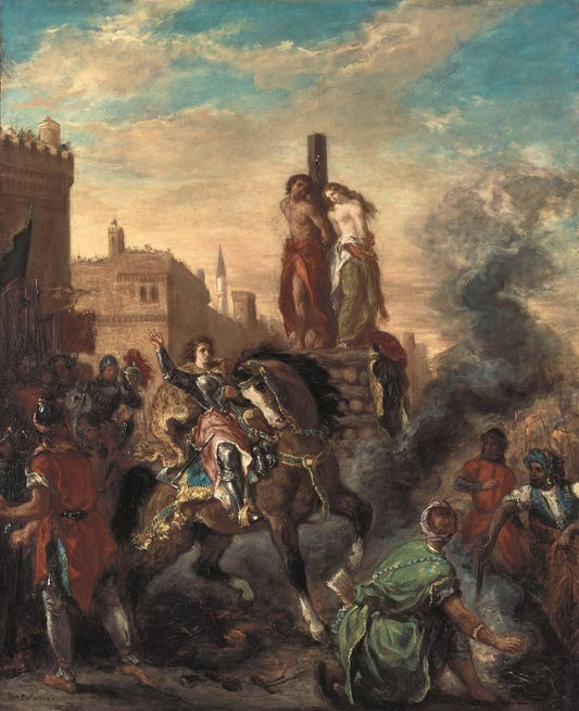 Reproduction du tableau « Clorinda sauve Olindo et Sophronia - Eugène Delacroix » par Alpha Reproduction en peinture à l’huile