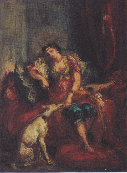 Reproduction du tableau « Femme d'Alger avec un lévrier - Eugène Delacroix » par Alpha Reproduction en peinture à l’huile