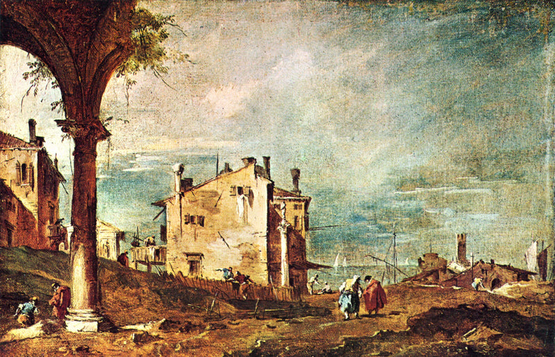 Capriccio : Ruiny łuku i farmy nad brzegiem laguny - Francesco Guardi