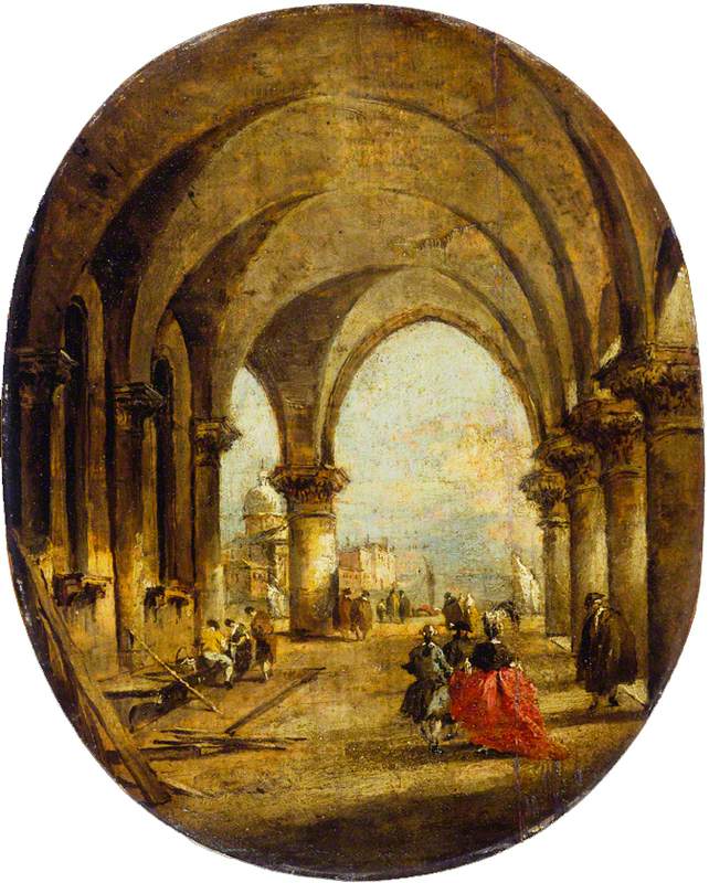 Capriccio z łukiem pałacu Dożów i San Giorgio Maggiore - Francesco Guardi