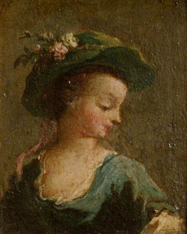 Deux tableaux: Une fille au chapeau de profil et une fille au chapeau de face (diptyque panneau de gauche) - Francesco