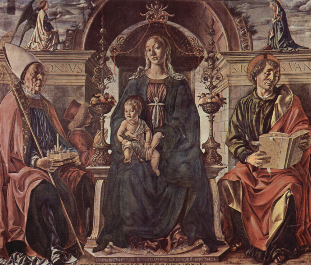 Vierge à l'Enfant en majesté entourée des saints Pétrone et Jean - Francesco del Cossa