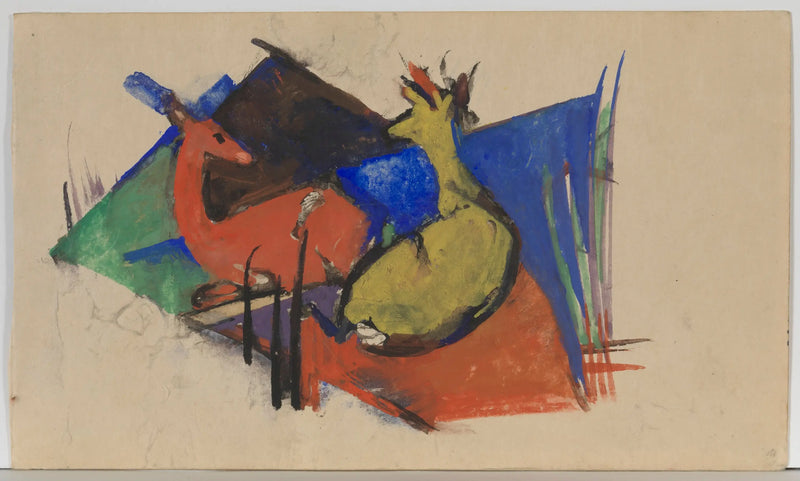 Dwa leżące jelenie - Franz Marc