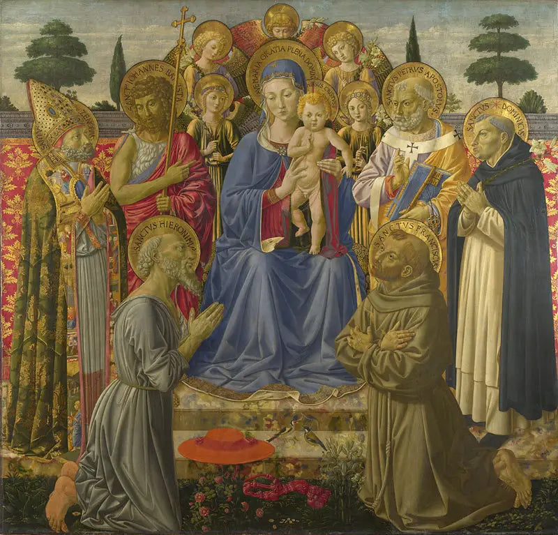 Dziewica z Dzieciątkiem na tronie pośród aniołów i świętych - Benozzo Gozzoli