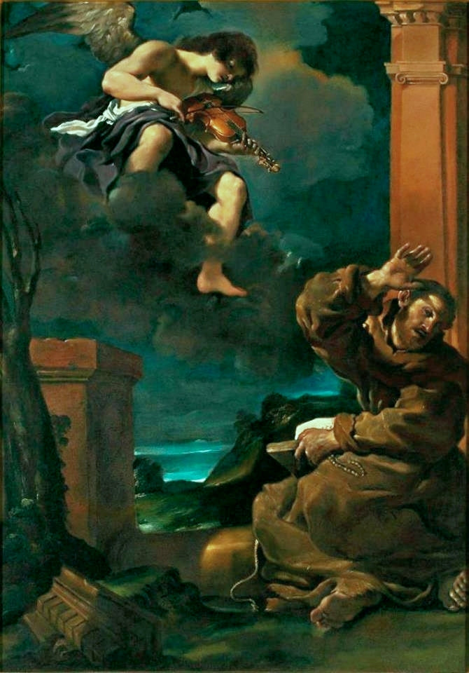 Święty Franciszek w ekstazie z aniołem muzykiem - Guercino