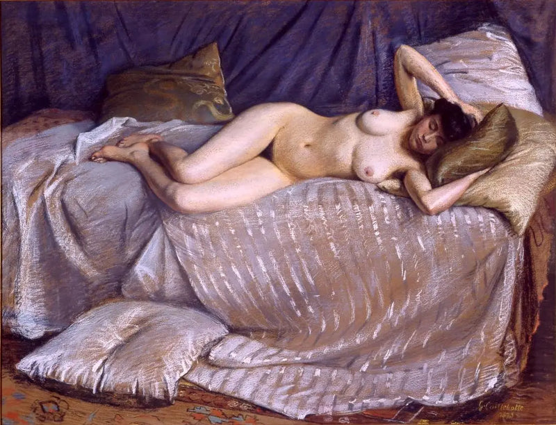 Naga kobieta leżąca na kanapie - Gustave Caillebotte