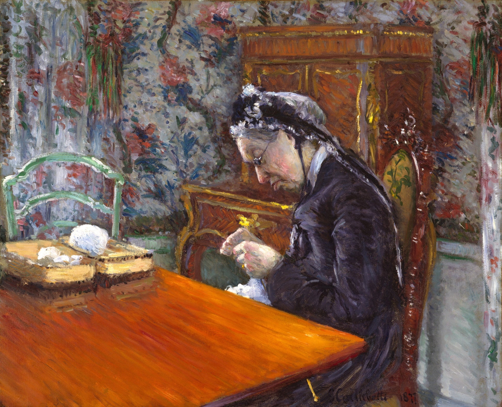 Reproduction du tableau « Mademoiselle Boissière Tricot - Gustave Caillebotte » par Alpha Reproduction en peinture à l’huile