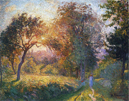 Fille dans la forêt au coucher du soleil - Henri Lebasque