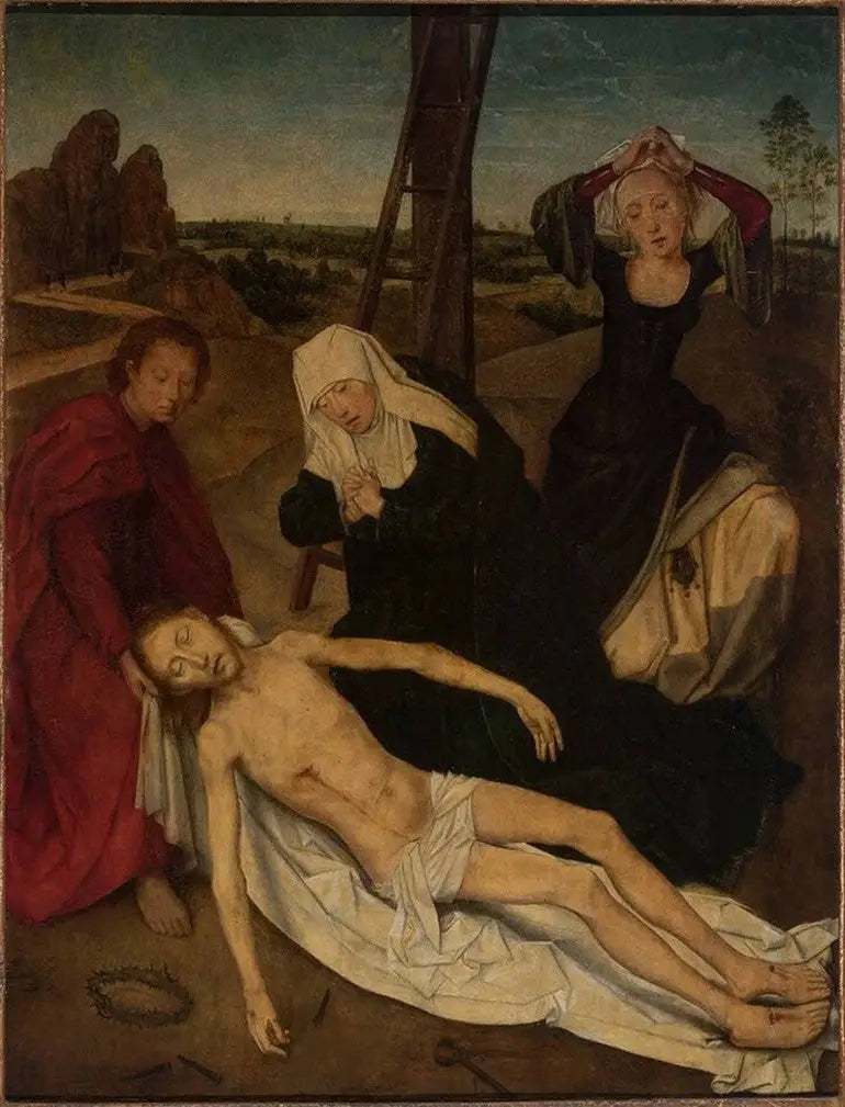 Tryptyk, środek: Chrystus płaczący przez Świętą Dziewicę, Święty Jan i Święta Maria Magdalena - Hans Memling