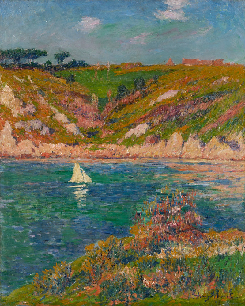 Pejzaż Doëlan z białą żaglówką - Henry Moret