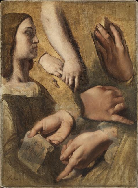 Profil Raphała, ręce Raphała, Korzeń i Poussin, studia do apoteozy Homera - Jean-Auguste-Dominique Ingres