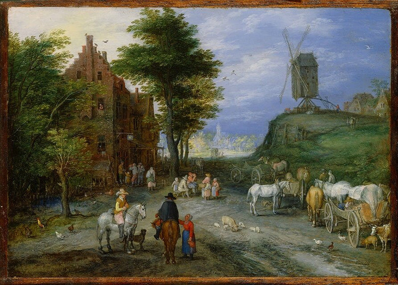 Aux abords d'un village avec un moulin à vent - Jan Brueghel l'Ancien
