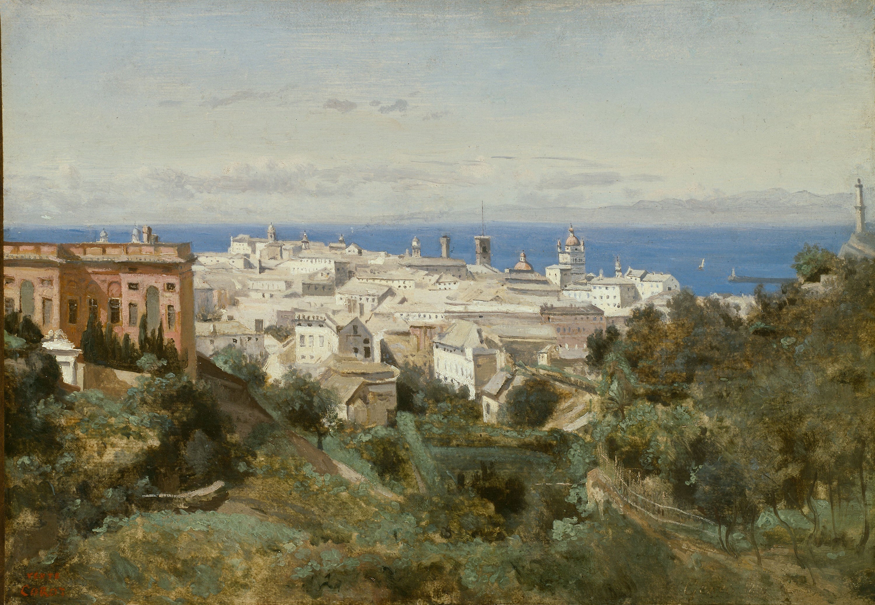 Gênes, vue de la promenade Acqua Sola - Jean-Baptiste Camille Corot