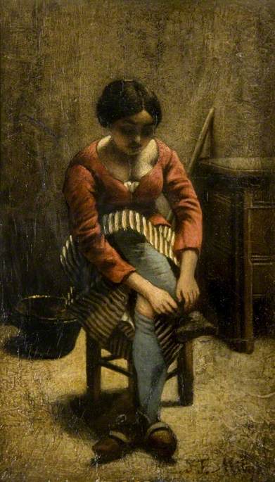 Une femme ajuste son bas - Jean-François Millet