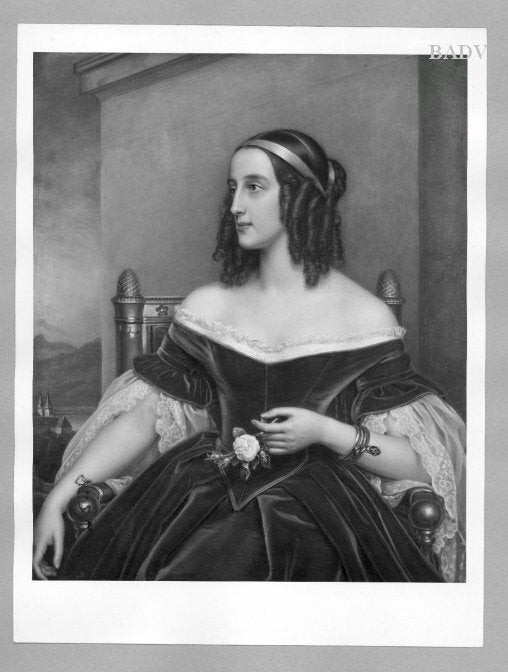 Portrait d'une dame assise (princesse bavaroise), à l'arrière-plan l'église de Tegernsee - Joseph Karl Stieler