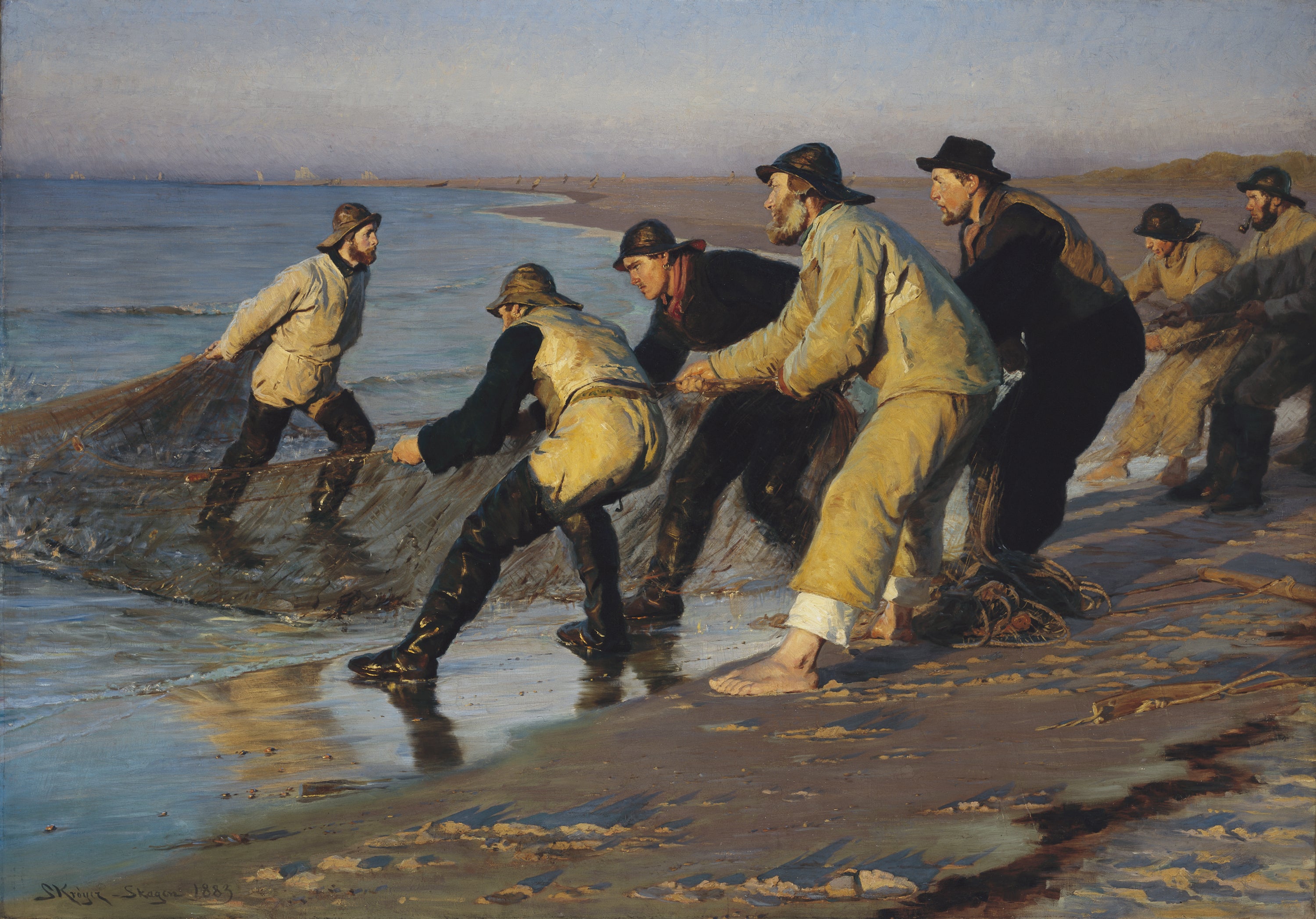 Rybacy wyciągają swoje sieci na północnej plaży w Skagen. Koniec popołudnia. - Peder Severin Krøyer