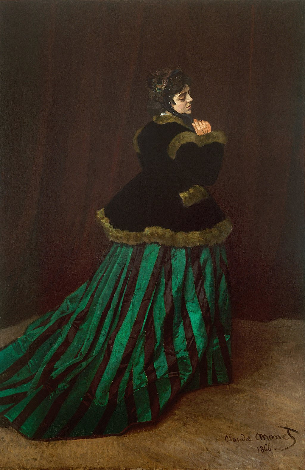 💚 Kobieta w zielonej sukni – Claude Monet (1866)