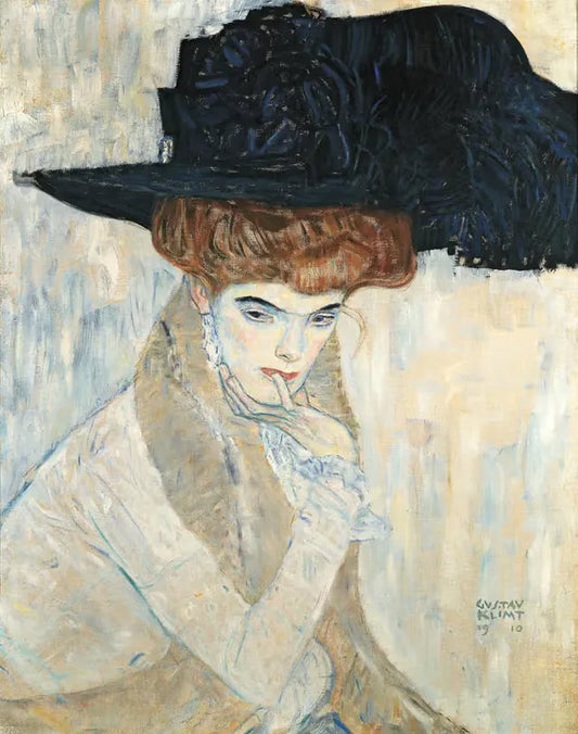 🎩✨ Czarny Kapelusz z Piórem – Gustav Klimt (1910)