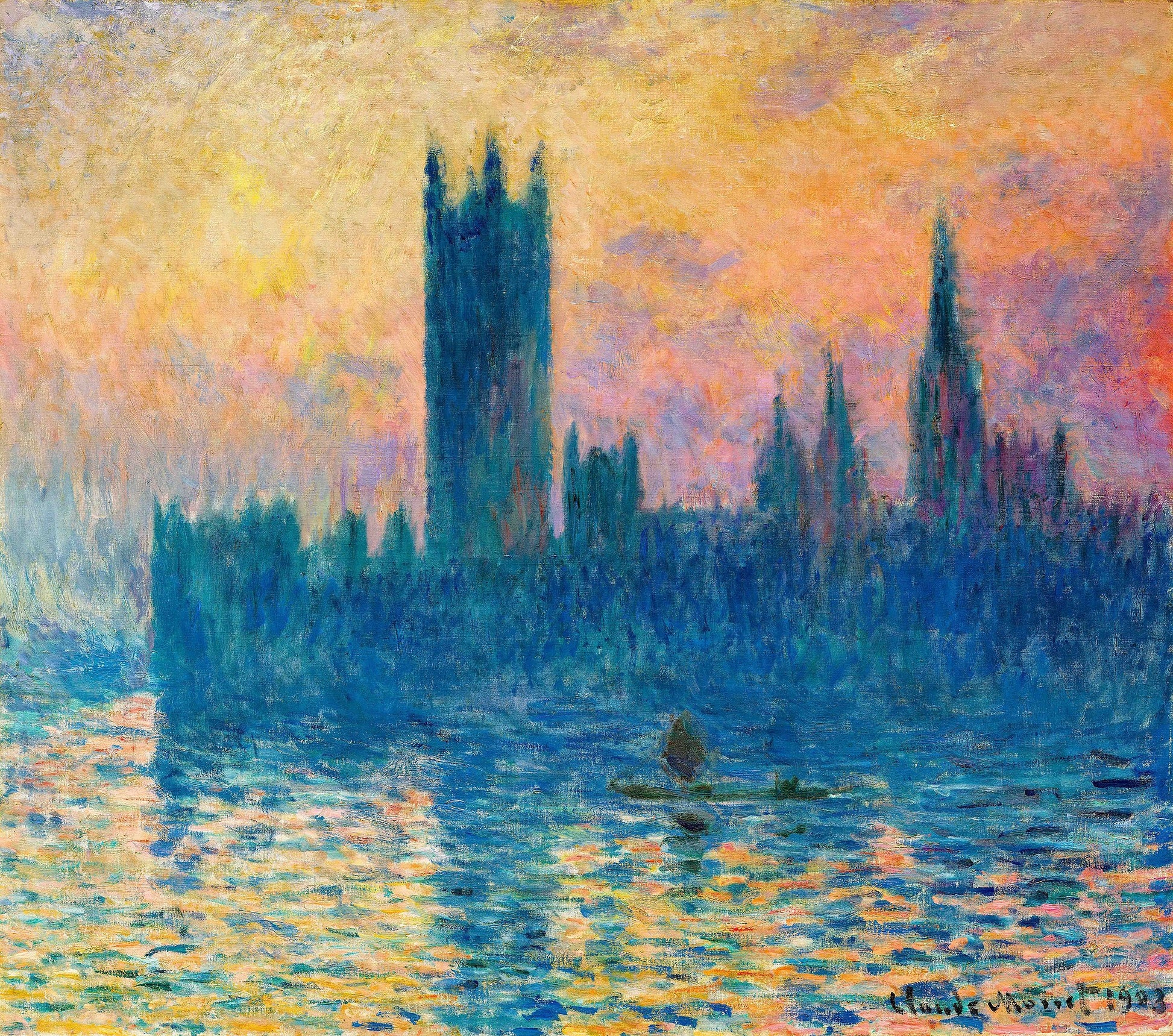 Parlament w Londynie, zachodzące słońce - Claude Monet