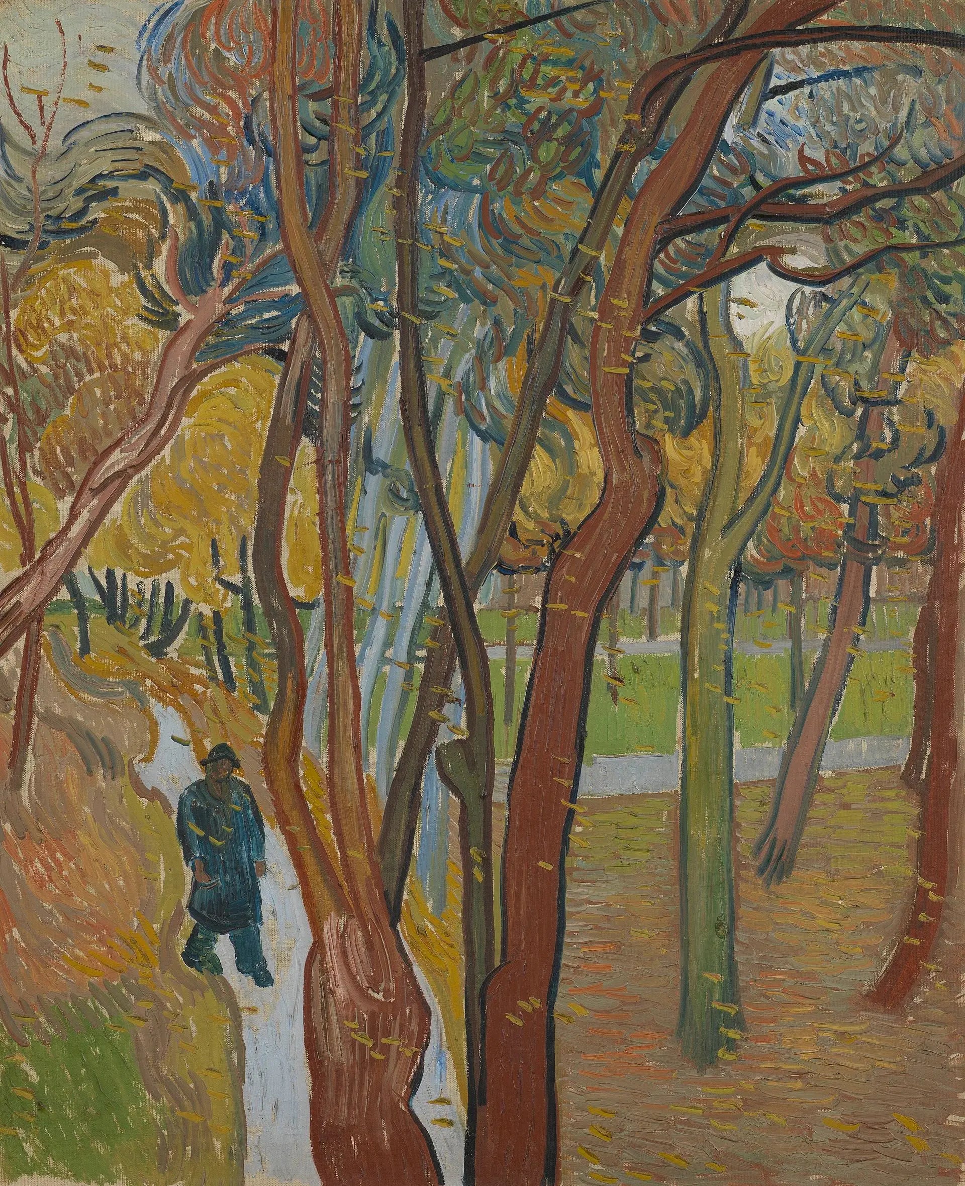 Reproduction du tableau « Le jardin de l'hôpital Saint-Paul (« La chute des feuilles ») - Vincent van Gogh » par Alpha Reproduction en peinture à l’huile