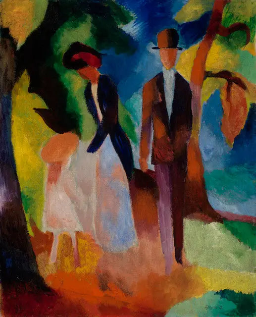 Ludzie nad brzegiem niebieskiego jeziora - August Macke