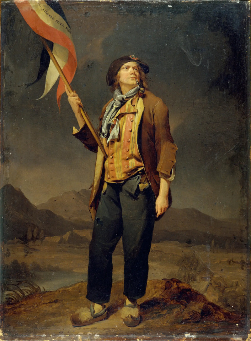 Portret piosenkarza Simona Chenarda (1758-1832), w stroju sans-culotte, trzymającego flagę na święcie wolności Sabaudii, 14 października 1792 - Louis-Léopold Boilly