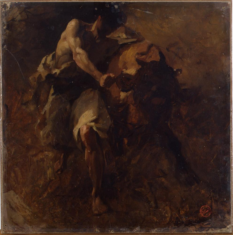 Un croquis (Un homme luttant contre un taureau) - Mariano Fortuny Marsal