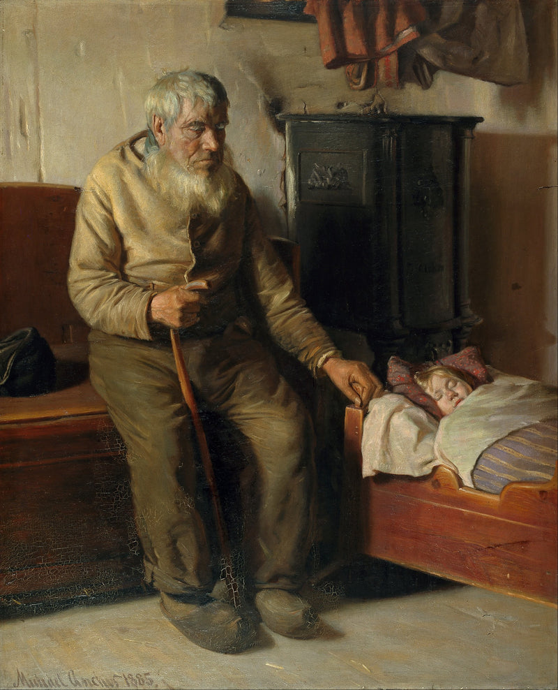 Kristian, aveugle, garde un enfant - Michael Peter Ancher