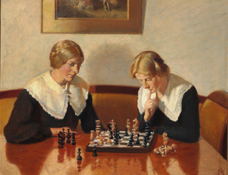 Helga Ancher et Engel Saxild jouent aux échecs dans la maison de Markvej à Skagen. - Michael Peter Ancher