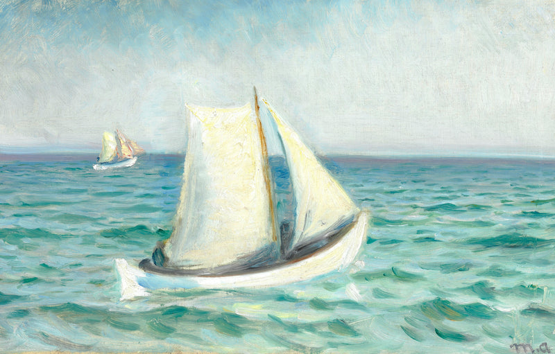Bateaux blancs en mer sous le soleil. Skagen. - Michael Peter Ancher