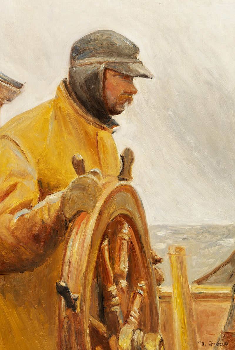 Konrad à la barre. Un pêcheur de Skagen dirige un bateau. - Michael Peter Ancher