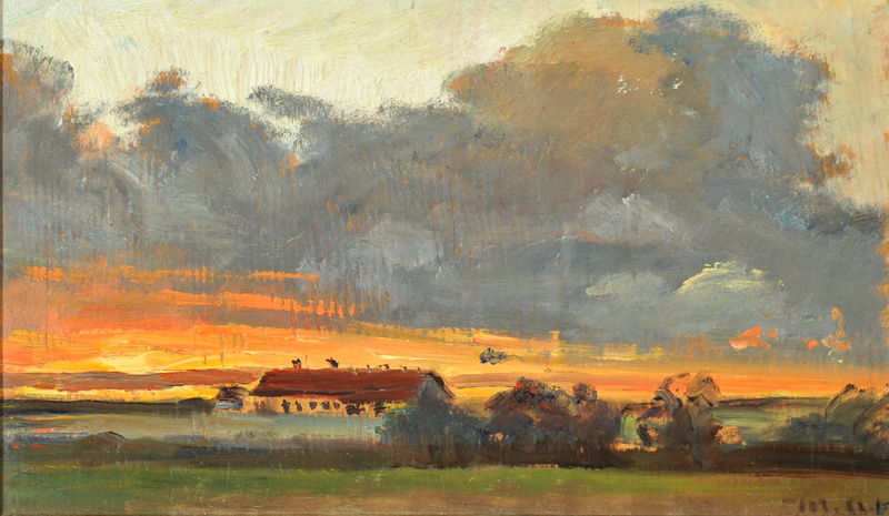 Coucher de soleil à Skagen avec vue sur la ferme de Rytter Søren. - Michael Peter Ancher