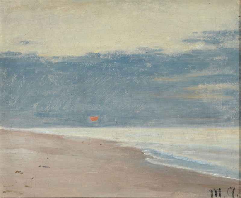 Vue depuis une plage sous un soleil bas. - Michael Peter Ancher