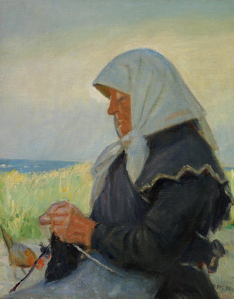 Une femme de pêcheur tricotant dans les dunes.(2) - Michael Peter Ancher