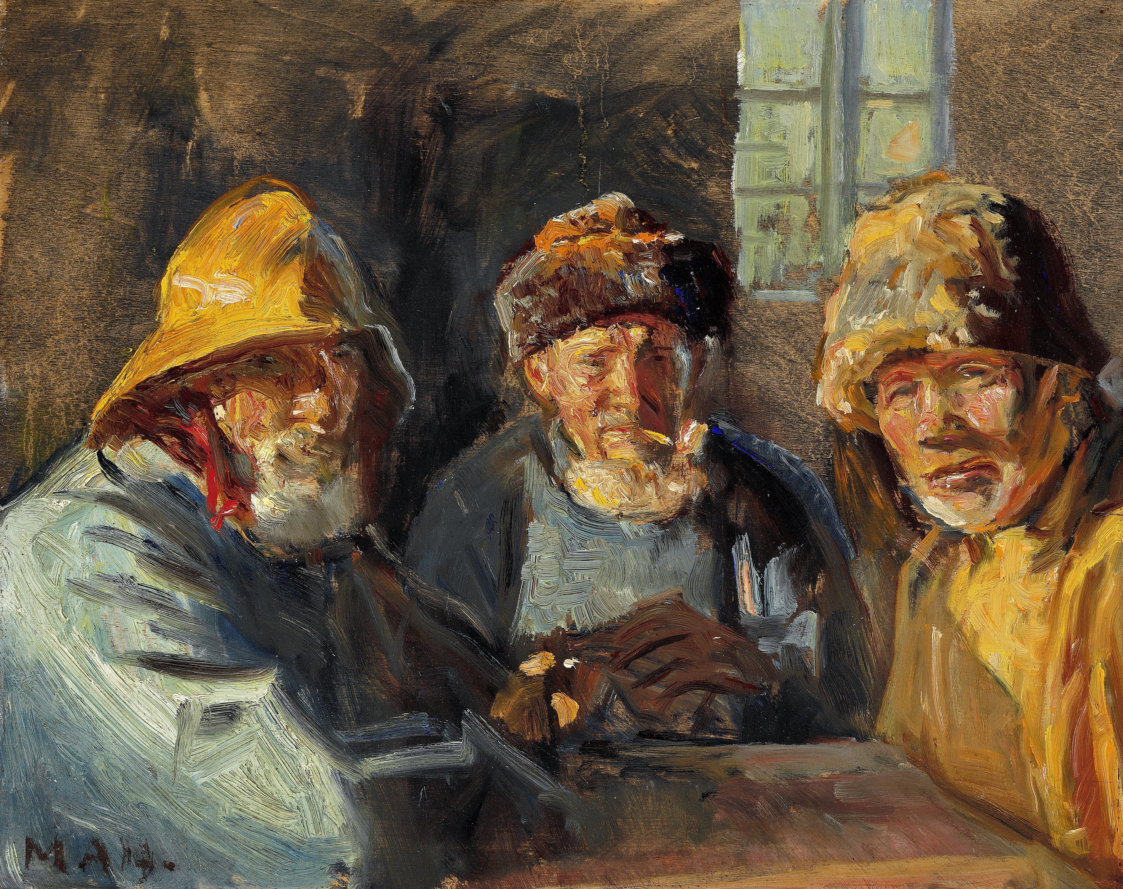 Trois pêcheurs assis au soleil. - Michael Peter Ancher