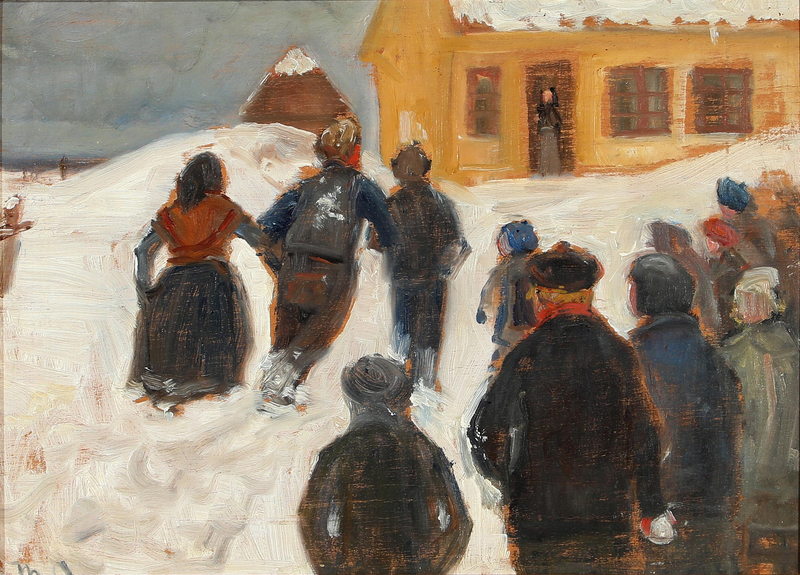 Paysage hivernal avec des personnes dans les rues. - Michael Peter Ancher
