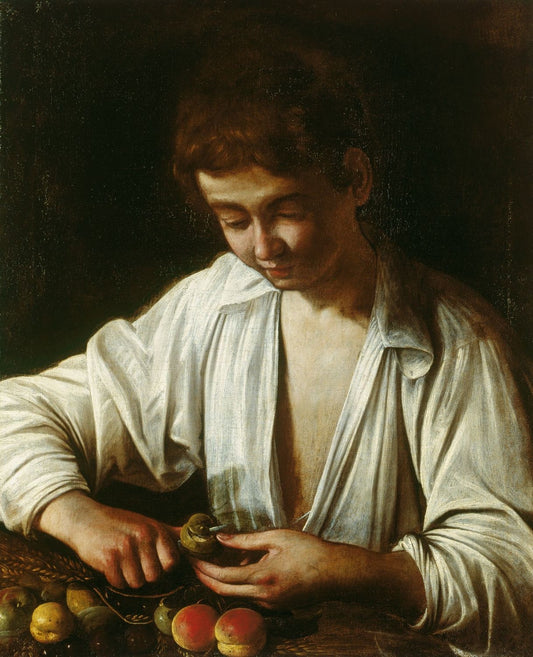 Reproduction du tableau « Garçon pelant un fruit - Le Caravage » par Alpha Reproduction en peinture à l’huile
