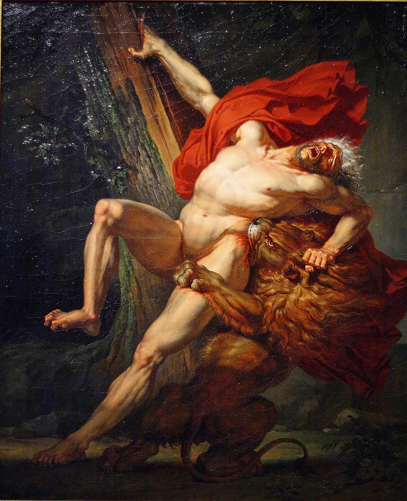 Milón z Krotonu, próbując siły, zostaje zaskoczony i pożarty przez lwa - Charles Meynier