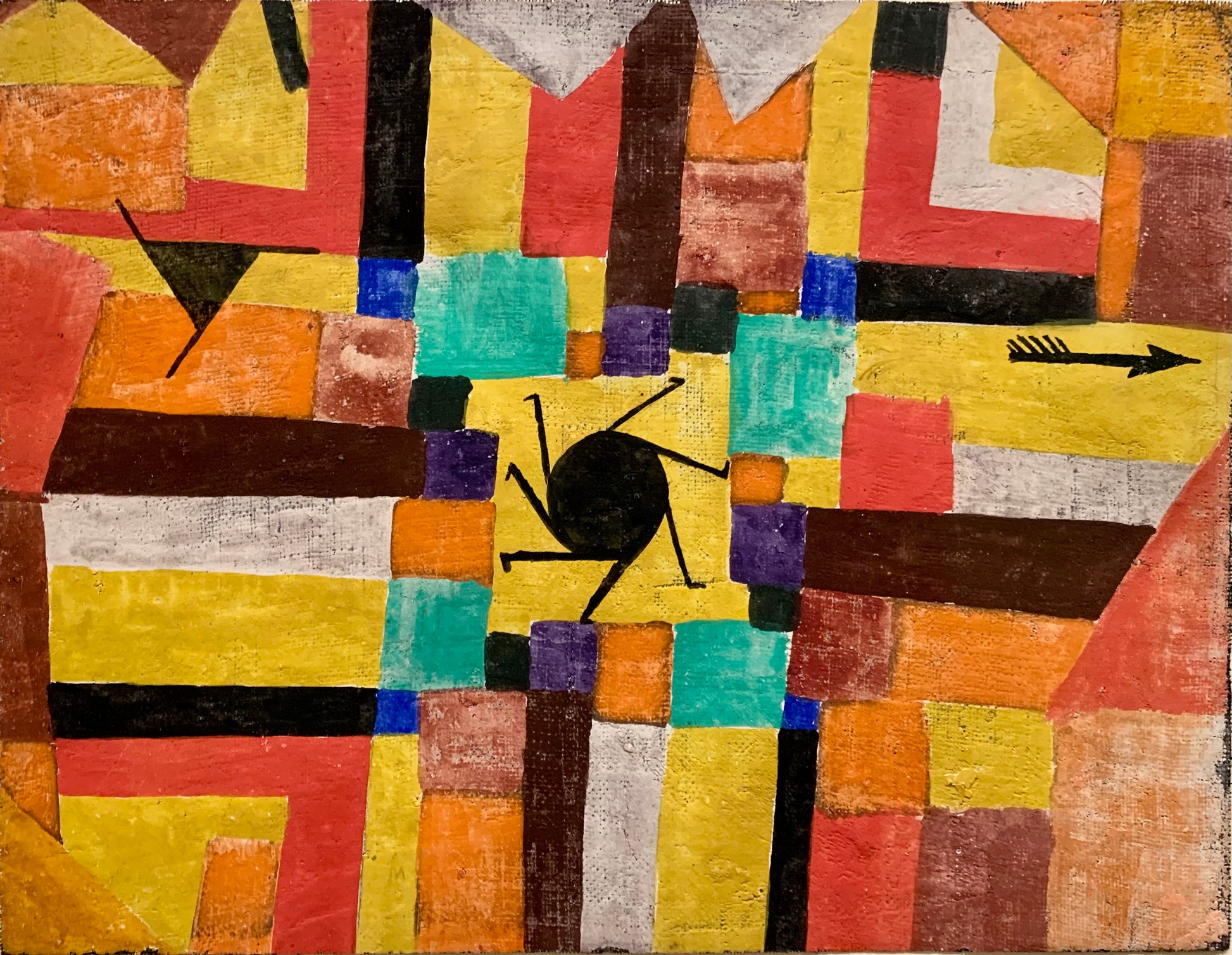 Z czarnym słońcem kręcącym się i strzałą - Paul Klee