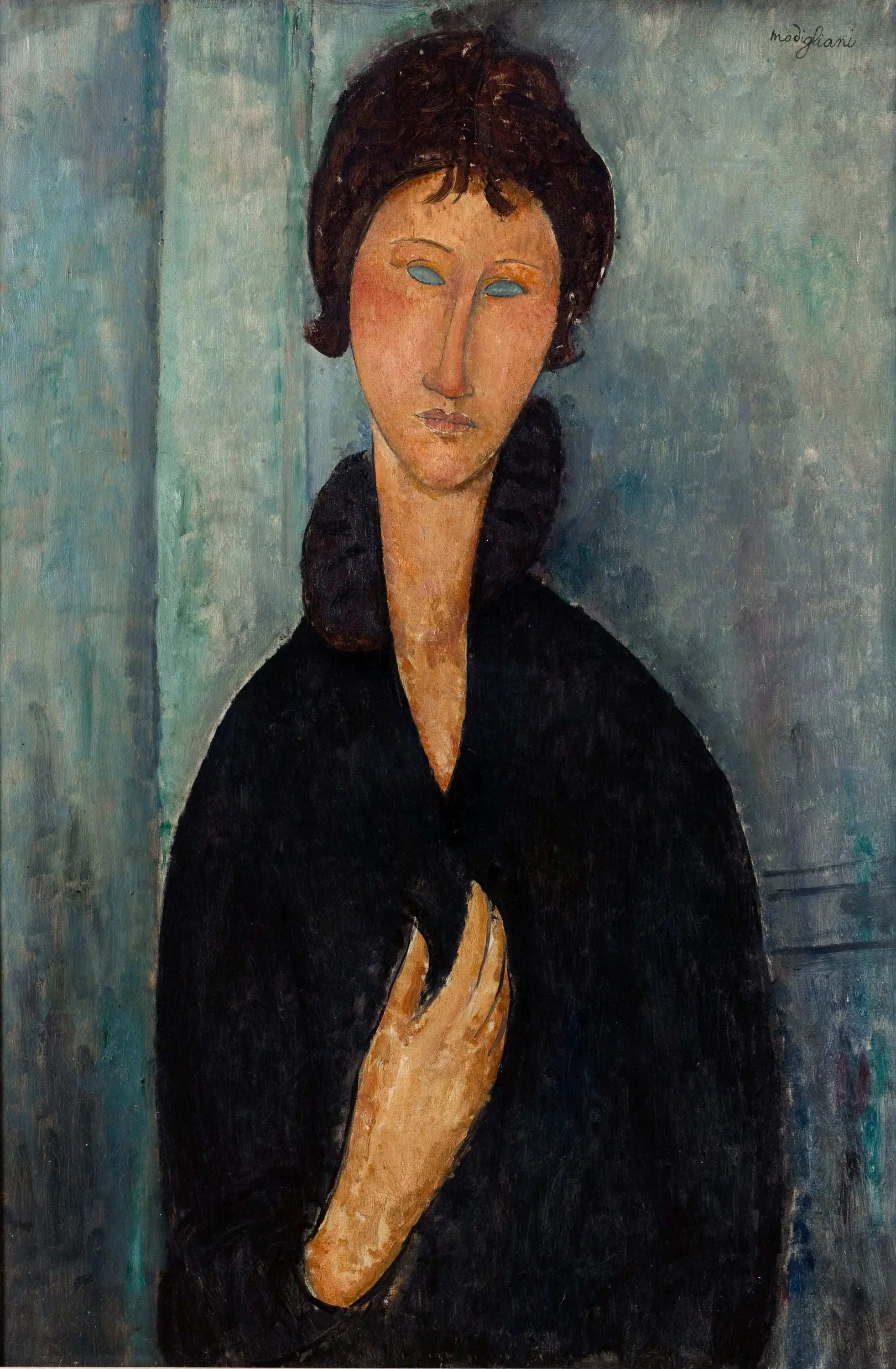 Reproduction du tableau « Femme aux yeux bleus - Amedeo Modigliani » par Alpha Reproduction en peinture à l’huile