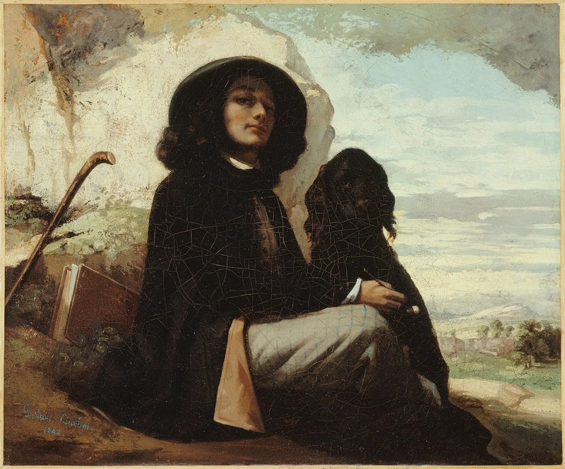 Autoportret z czarnym psem - Gustave Courbet
