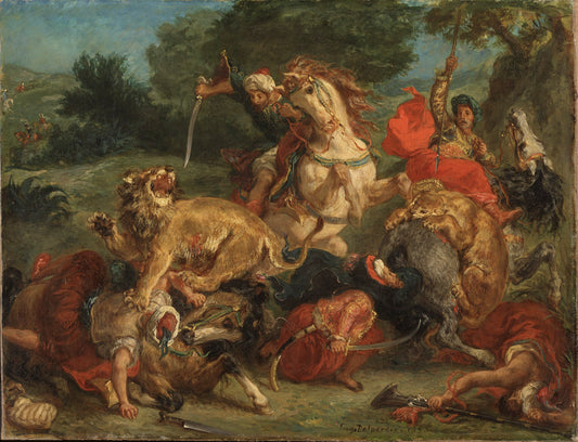 Reproduction du tableau « Chasse au lion - Eugène Delacroix » par Alpha Reproduction en peinture à l’huile
