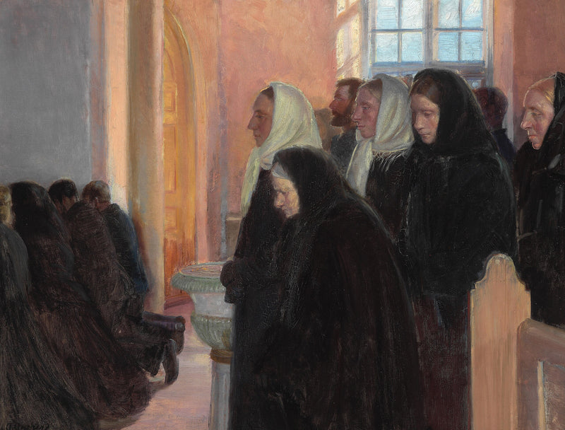 Komunia w kościele w Skagen. Światło słoneczne przenikające przez witraże. - Anna Ancher