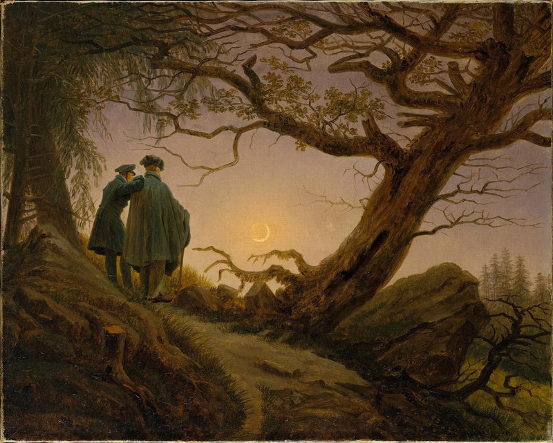 Dwaj mężczyźni kontemplujący księżyc - Caspar David Friedrich