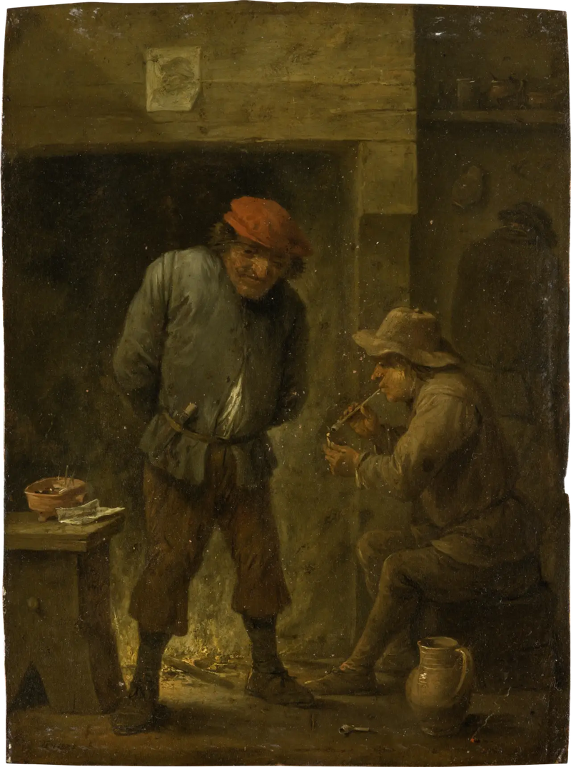 Dwóch chłopów przy kominku - David Teniers młodszy