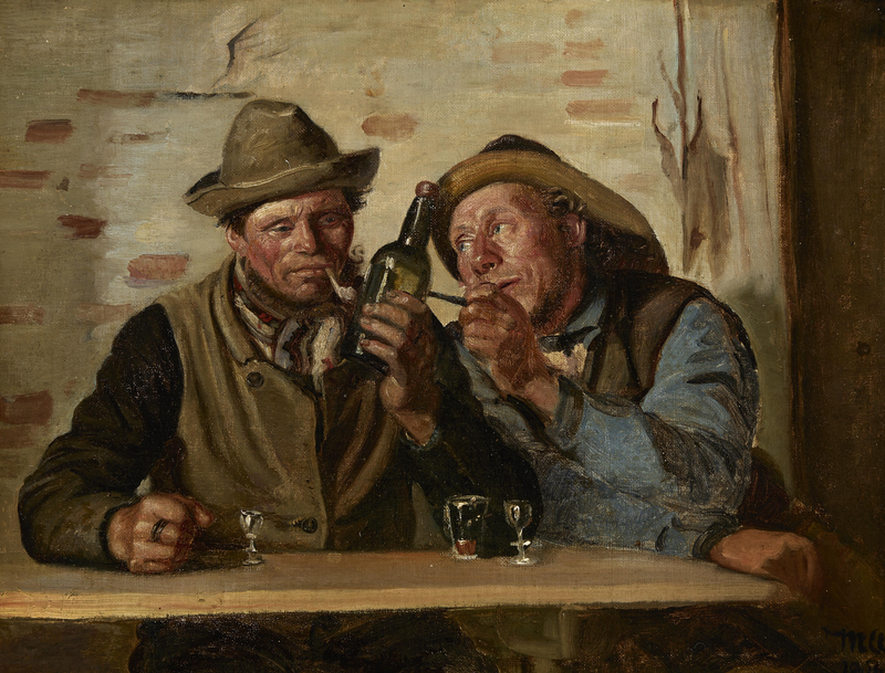 Dwóch rybaków ze Skagen delektuje się papierosem i kieliszkiem w karczmie. - Michael Peter Ancher
